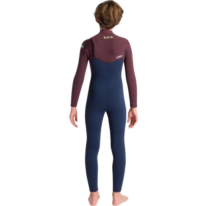 2024 C-Skins Junior NuWave Session 5/4mm Chest Zip Wetsuit C-NSE54JCZ - Bluestone / Rust x / Cool Green